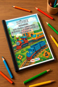 Züge Malbuch 100 Ausmalbilder gedruckt+gebunden – Mockup-Ansicht