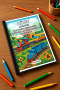 Züge Malbuch 100 Ausmalbilder gedruckt+gebunden – Mockup-Ansicht