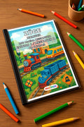 Züge Malbuch 100 Ausmalbilder gedruckt+gebunden – Mockup-Ansicht