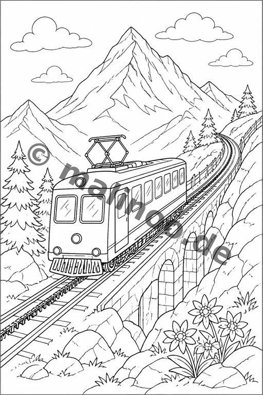 Züge Malbuch 100 Ausmalbilder gedruckt+gebunden – Vorschaubild 6