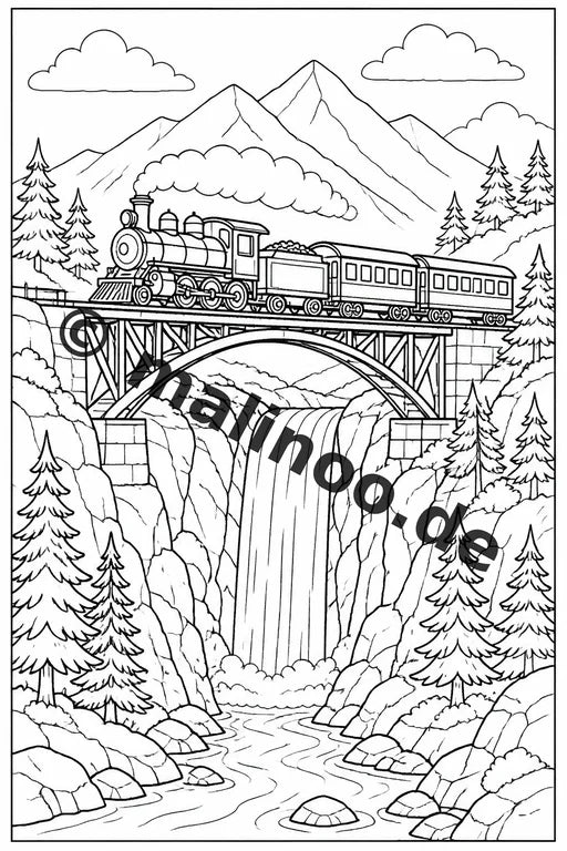 Züge Malbuch 100 Ausmalbilder gedruckt und gebunden – Vorschaubild 8
