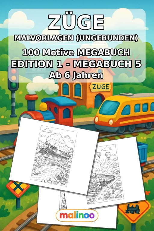 Züge Malbuch 100 Ausmalbilder gedruckt+lose – Cover
