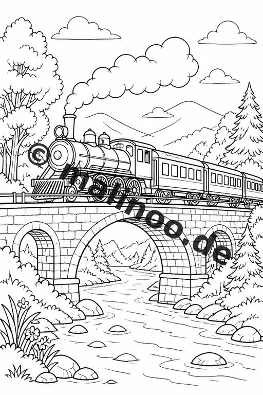 Züge Malbuch 20 Ausmalbilder PDF Download digital – Vorschaubild 1