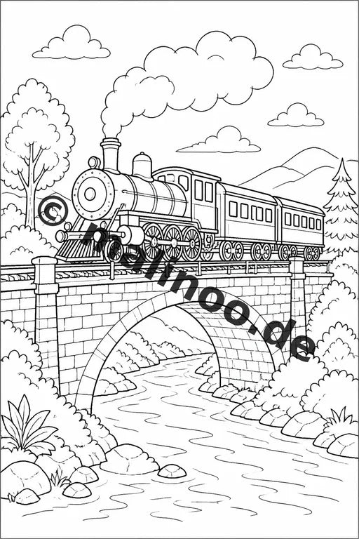 Züge Malbuch 20 Ausmalbilder PDF Download digital – Vorschaubild 1