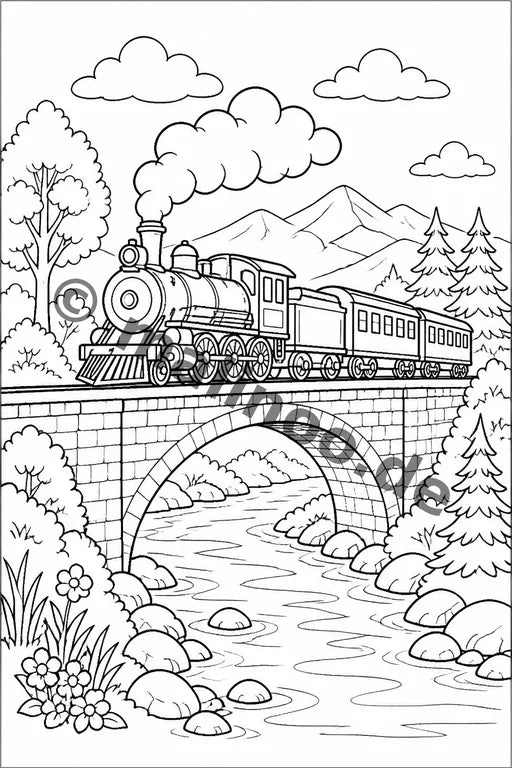 Züge Malbuch 20 Ausmalbilder PDF Download – Vorschaubild 1