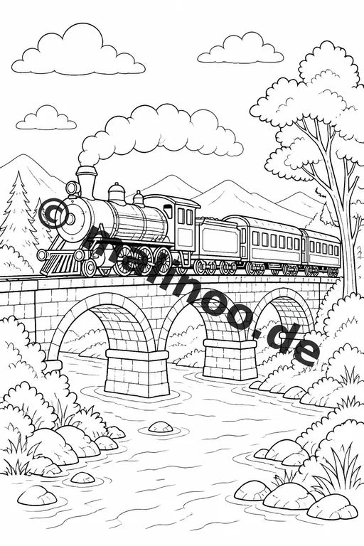 Züge Malbuch 20 Ausmalbilder PDF Download digital – Vorschaubild 1