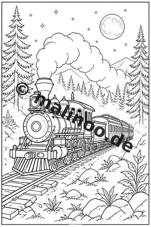 Züge Malbuch 20 Ausmalbilder PDF Download digital – Vorschaubild 5