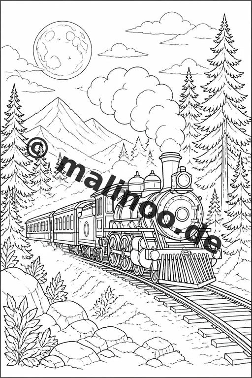 Züge Malbuch 20 Ausmalbilder PDF Download digital – Vorschaubild 5
