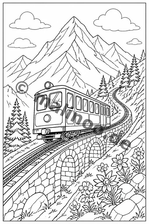 Züge Malbuch 20 Ausmalbilder gedruckt+gebunden – Vorschaubild 6
