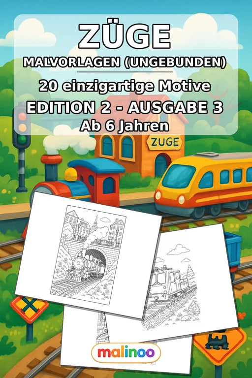 Züge Malbuch 20 Ausmalbilder gedruckt+lose – Cover