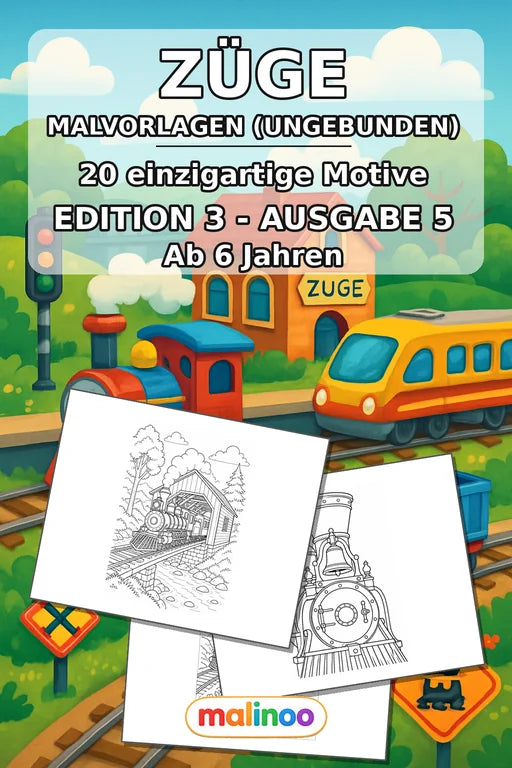 Züge Malbuch 20 Ausmalbilder gedruckt+lose – Cover
