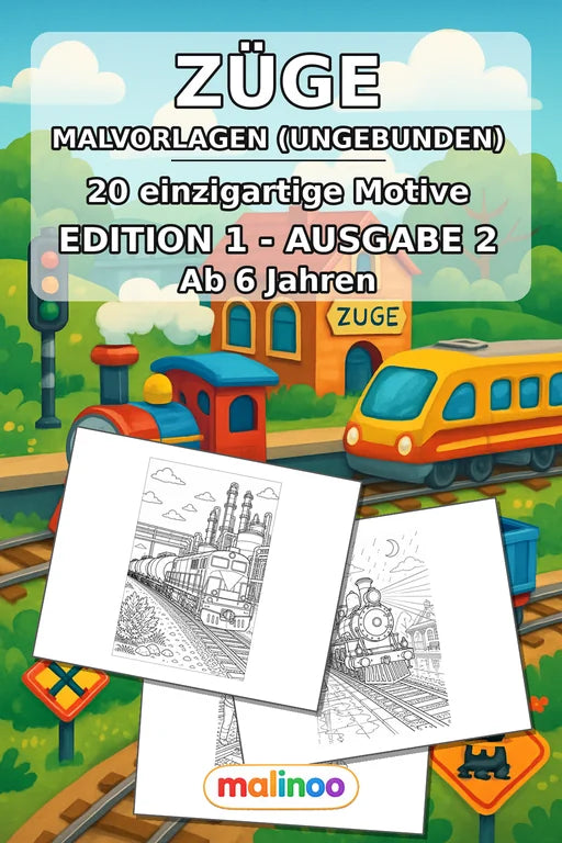Züge Malbuch 20 Ausmalbilder gedruckt+lose – Cover