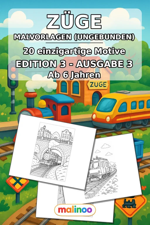 Züge Malbuch 20 Ausmalbilder gedruckt+lose – Cover