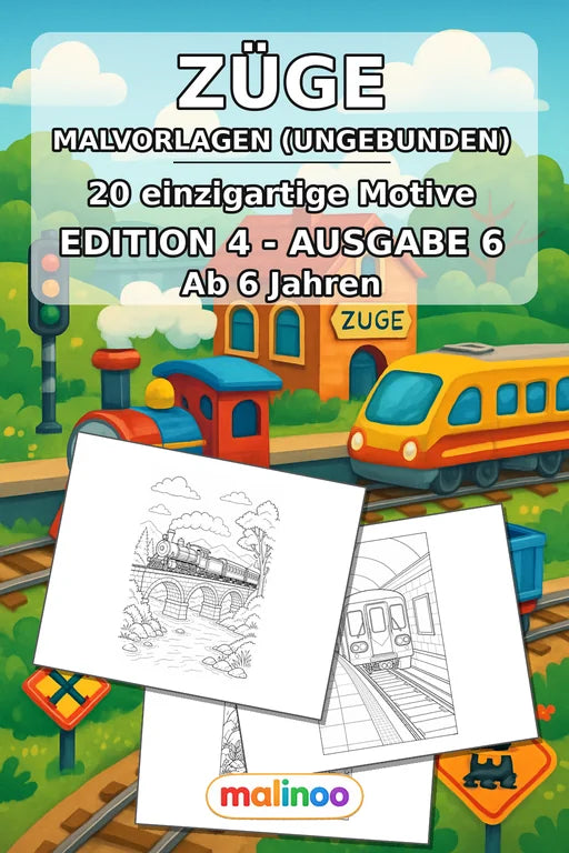Züge Malbuch 20 Ausmalbilder gedruckt+lose – Cover