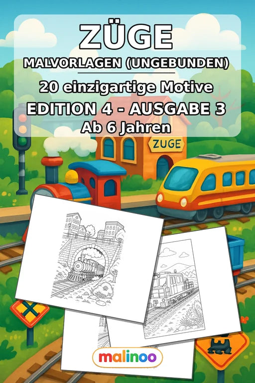 Züge Malbuch 20 Ausmalbilder gedruckt+lose – Cover