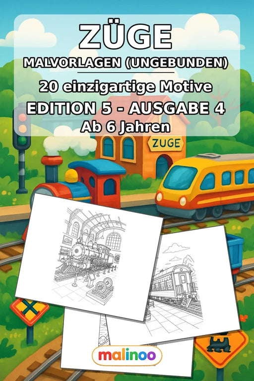 Züge Malbuch 20 Ausmalbilder gedruckt+lose – Cover