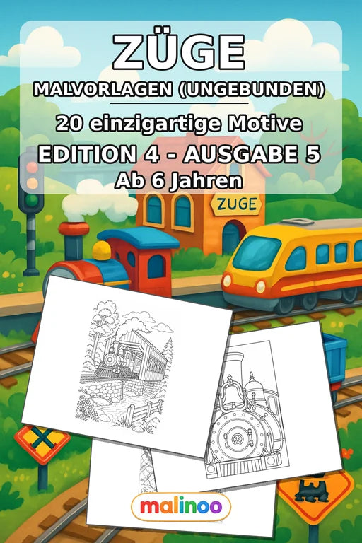 Züge Malbuch 20 Ausmalbilder gedruckt+lose – Cover