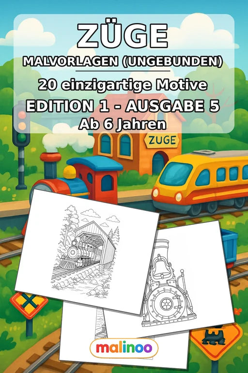 Züge Malbuch 20 Ausmalbilder gedruckt+lose – Cover