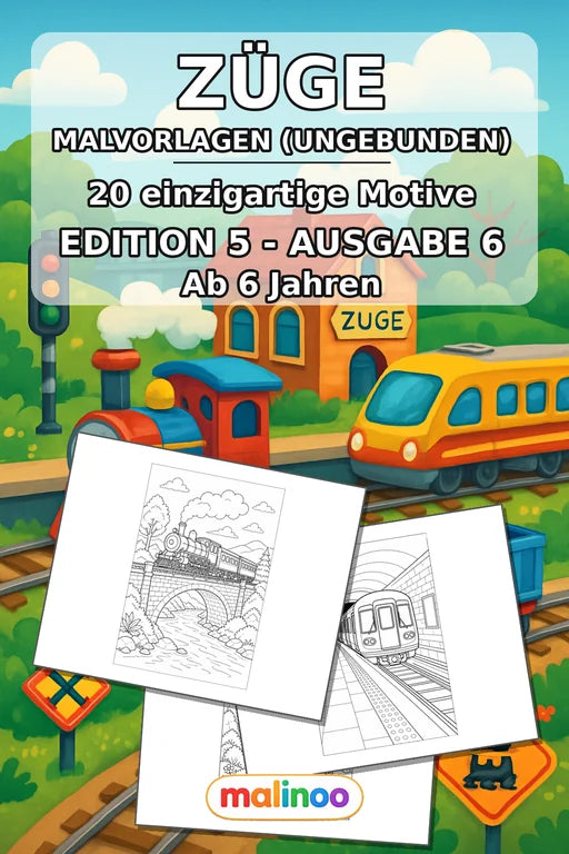 Züge Malbuch 20 Ausmalbilder gedruckt+lose – Cover