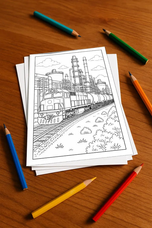 Züge Malbuch 20 Ausmalbilder gedruckt+lose – Mockup-Ansicht