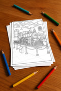 Züge Malbuch 20 Ausmalbilder gedruckt+lose – Mockup-Ansicht