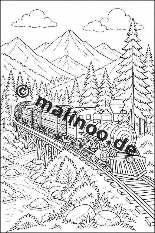 Züge Malbuch 20 Ausmalbilder gedruckt, ungebunden – Vorschaubild 4