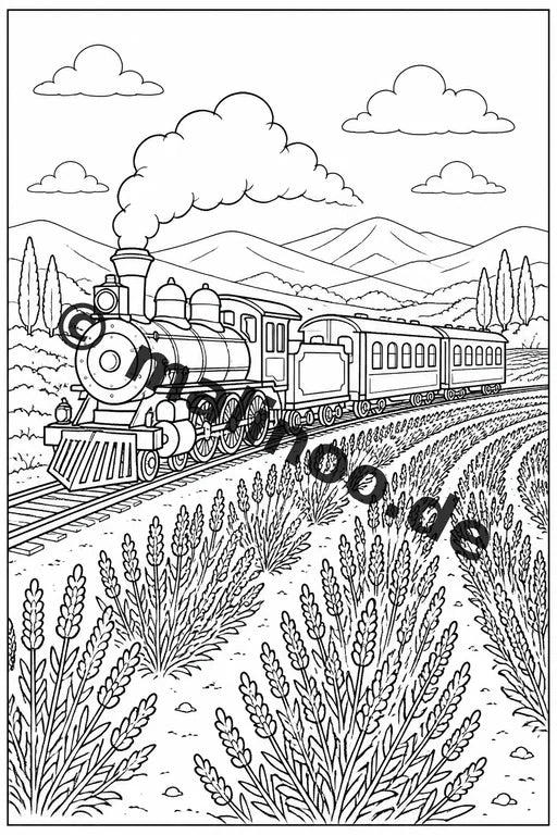 Züge Malbuch 20 Ausmalbilder gedruckt, ungebunden – Vorschaubild 6