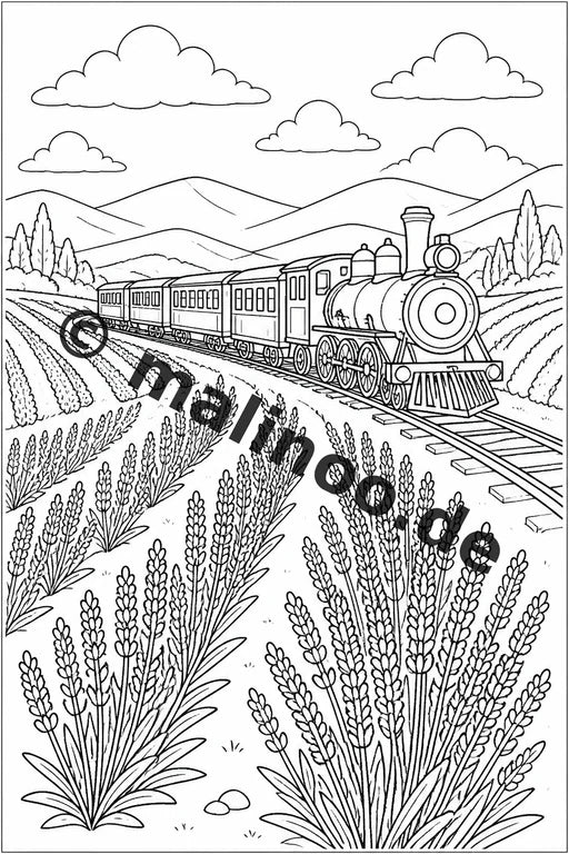 Züge Malbuch 20 Ausmalbilder gedruckt, ungebunden – Vorschaubild 6