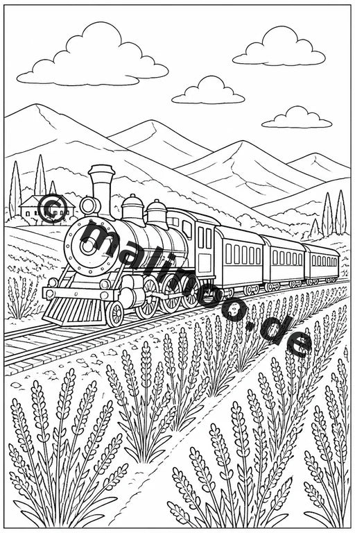 Züge Malbuch 20 Ausmalbilder gedruckt, ungebunden – Vorschaubild 6