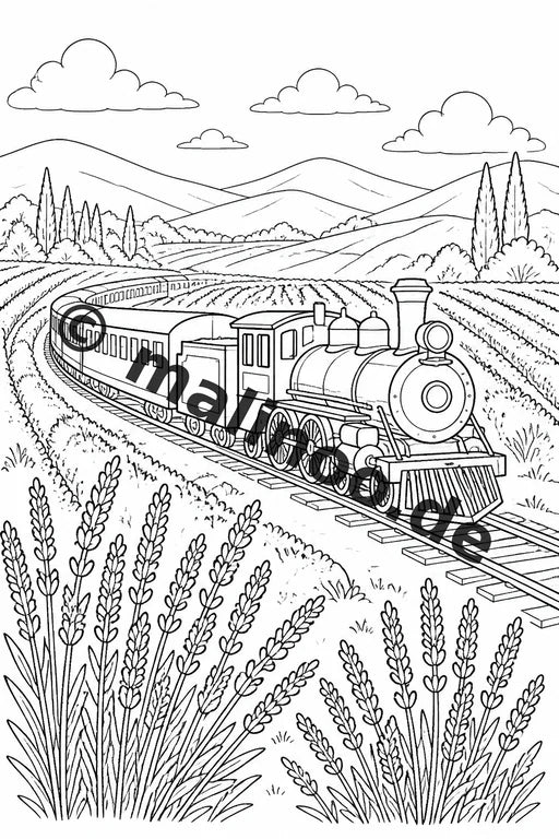Züge Malbuch 20 Ausmalbilder gedruckt, ungebunden – Vorschaubild 6