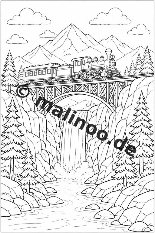Züge Malbuch 20 Ausmalbilder gedruckt, ungebunden – Vorschaubild 8