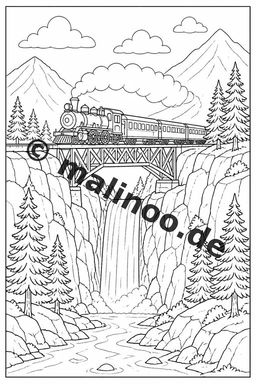 Züge Malbuch 20 Ausmalbilder gedruckt, ungebunden – Vorschaubild 8