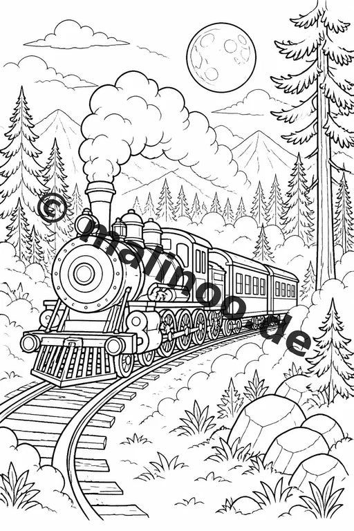 Züge Malbuch 50 Ausmalbilder PDF Download digital – Vorschaubild 5