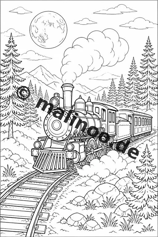 Züge Malbuch 50 Ausmalbilder gedruckt und gebunden – Vorschaubild 5
