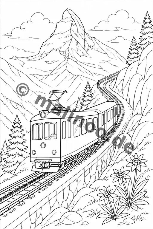 Züge Malbuch 50 Ausmalbilder gedruckt+gebunden – Vorschaubild 6