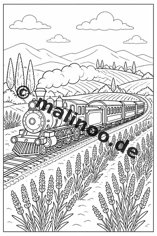 Züge Malbuch 50 Ausmalbilder gedruckt und gebunden – Vorschaubild 6