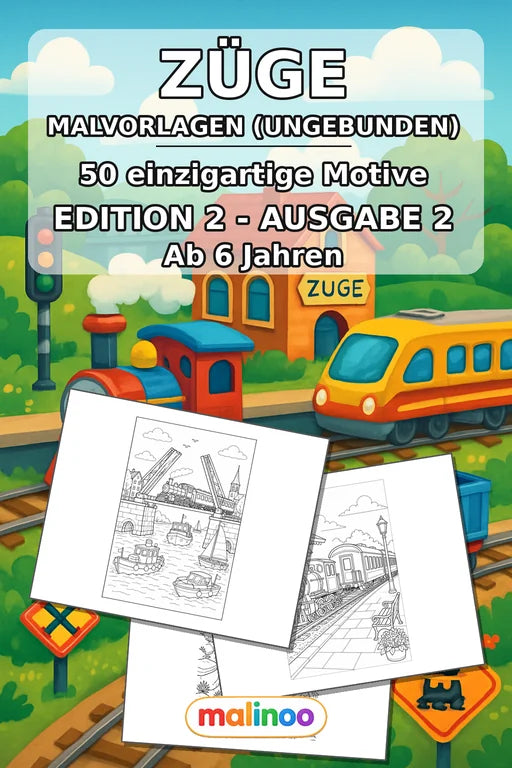 Züge Malbuch 50 Ausmalbilder gedruckt, ungebunden – Cover