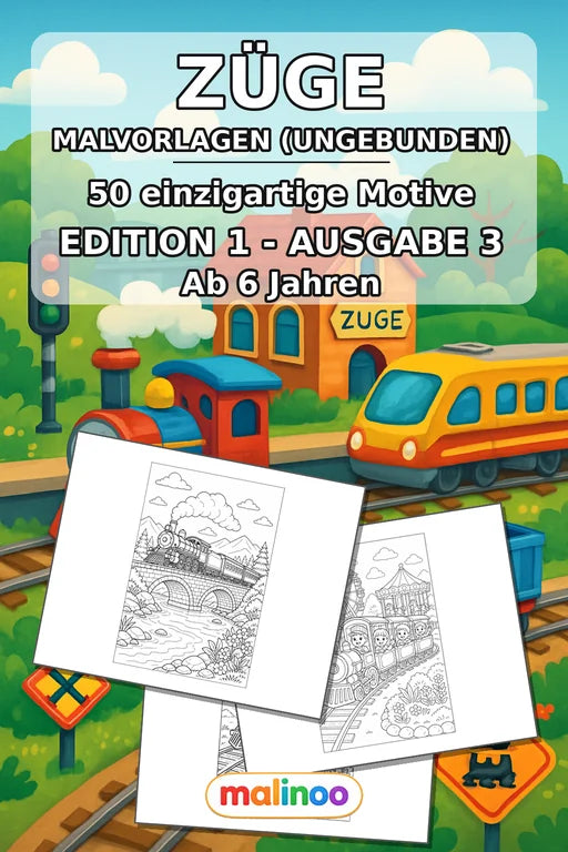 Züge Malbuch 50 Ausmalbilder gedruckt+lose – Cover