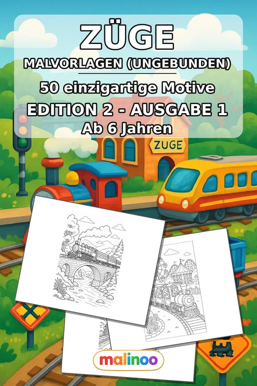 Züge Malbuch 50 Ausmalbilder gedruckt+lose – Cover