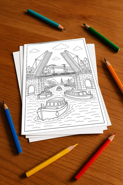 Züge Malbuch 50 Ausmalbilder gedruckt+lose – Mockup-Ansicht