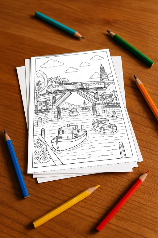 Züge Malbuch 50 Ausmalbilder gedruckt+lose – Mockup-Ansicht