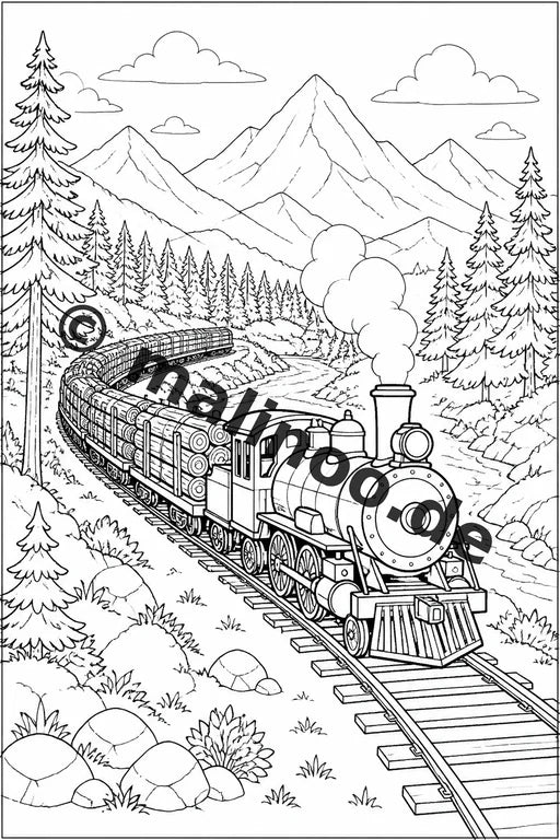 Züge Malbuch 50 Ausmalbilder gedruckt, ungebunden – Vorschaubild 4