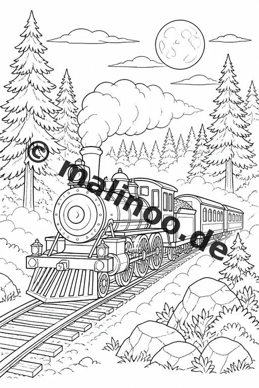 Züge Malbuch 50 Ausmalbilder gedruckt, ungebunden – Vorschaubild 5